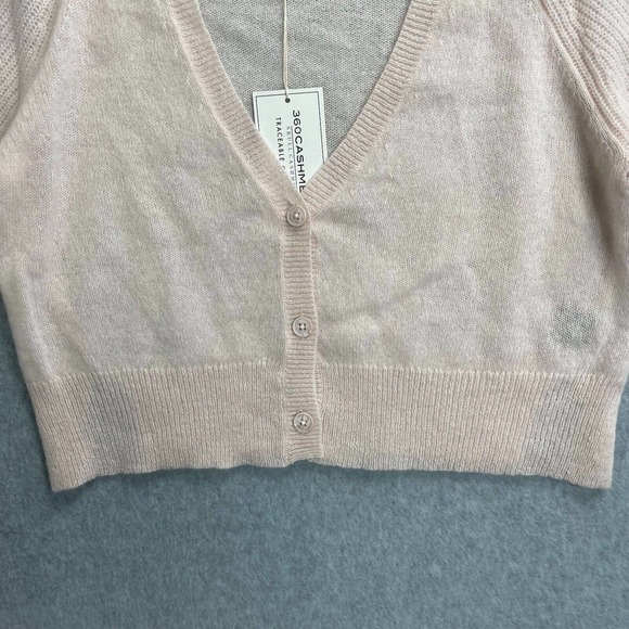 360 Cahmere Skull Cashmere Cardigan Women Medium Pink Long Sleeve V-Neck Sweater - Picture 3 of 15